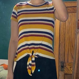 Forever 21 Striped Tie-front Tee